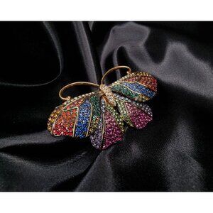 Vintage Joan Rivers Large Butterfly Brooch Multicolor Rhinestones Gold Tone